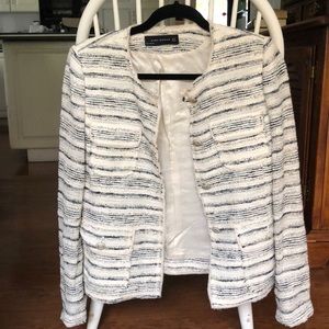 Zara Tweed Collarless Blazer